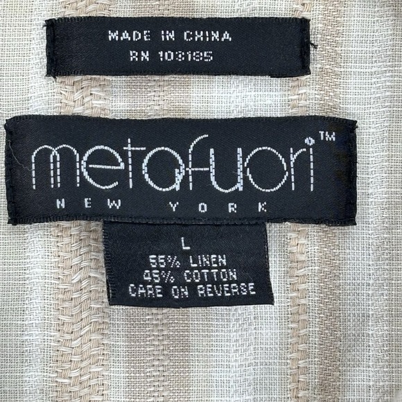 Metafuori New York Men's L Tan linen cotton blend short sleeve button up shirt - Picture 3 of 4